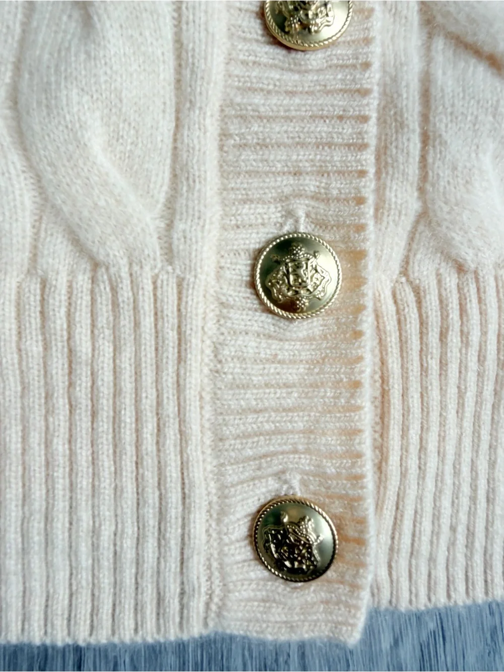 J.Crew 100% Cashmere Cable Knit Sweater Vest Cream Gold Button V-Neck Women's S